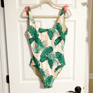 Shade Critter Botanical Stripe Scoop Back One Piece Bathing Suit Fringe Size 10